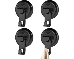 4 stuks - Zuighaken - Badkamerhaken - badkamer haak - Zuignaphaken voor in de badkamer - Zuignappen met haken - Handdoek Hanger - Badkameraccessoires - ABS - zwart - 5.48*7.62 cm