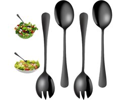 4 Stuks Zwart RVS Salade Rek - RVS met Titanium Coating - Salade Bestek Set voor Keuken en Eetkamer