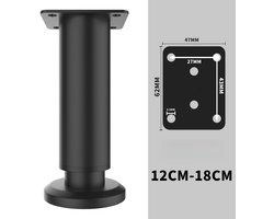 4 stuks (zwart) verstelbare meubel-/bank-/kastpoten, verstelbare hoogte (12-18 cm), vervangbare meubelpoten, geschikt voor kaptafels/banken/bedden/stoelen, meubelpoten, tafelhoogteverhogers