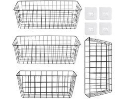4 Stuks Zwarte Muur Draadmand 2 Maten Metalen Draademmer Organizer Zelfklevend Draadopslag Hangende Mand Voor Badkamer Kantoor Voorraadkast Vriezer Kast Plank - METALEN — voor dagelijks gebruik