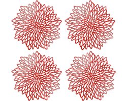 4 stuks zwarte ronde placemats, uitgeholde ronde placemats, uitgeholde ronde placemats, geperst, voor het isoleren van platte borden, tafeldecoratie, rood