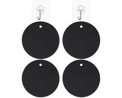4 stuks zwarte rubberen isolerende kussens en 2 delen haak, ronde glijdende tassen, waterdichte onderzetters, accessoires voor de eettafel.