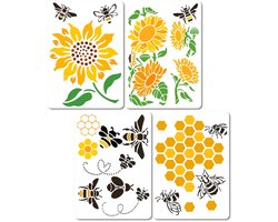 4 Styles Sunflower Painting Stencils 21x30cm Plastic Hexagon Flowers Templates Bees Comb Paint Stencil Reusable Template for Wall Wooden Tiles Floor Furniture Fabric Painting