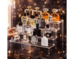 4-traps acryl riser displaystandaard - parfumhouder - 25 cm display raiser rek - transparante acryl organizer - tafelrek voor make-uptafel - parfum - skincare - cosmetica-standaard