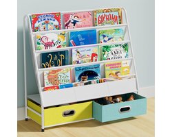 4-traps kinderboekenkast met opbergbakken, ideale opbergoplossing voor boeken, speelgoed en snacks in de speelkamer en thuis.