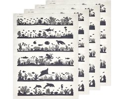 4 Vel Oceaan Scènes Keramische Stickers, Onder-glazuur Papier Overdracht voor Dieren, Porselein Transfers voor Keramiek, Potten en Ambachten 52x37cm