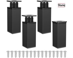 4 Verstelbare Meubelpoten - Hoekig Design - Zwarte Aluminium Set voor DIY Meubels