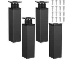 4 verstelbare meubelpoten, in hoogte verstelbare metalen tafelpoten, keukenkasten, verstelbare tafelpoten (15 cm zwart)