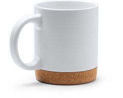 4 Witte keramische mok met bodem van kurk (verwijderbaar), geschikt voor sublimatie. 320 ml model Banket