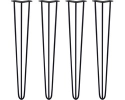 4 x 71cm Hairpin retro pootjes tafelpoten pinpoten - 3 staven - 10mm - zwart