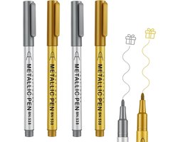 4 x acrylmarkers, zilvergoud, 0,7 mm, permanente verf, waterdicht, metalen marker voor steen, hout, keramiek, glas, canvas