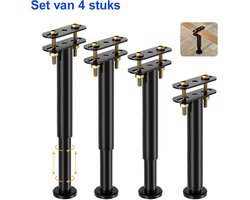 4 x in hoogte verstelbare bedpoten 25 cm steunpoten voor de middenbalk van het bed - Robuuste middelste steunpoten van het bedframe van metaal - Set lattenbodemversterking voor King/Queen Size bedden