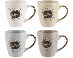 4 x koffiemokken in modern design, kleine koffiemokken met opdruk, koffiemokken voor warme en koude dranken, keuze varieert, 04 stuks, creme/beige/grijs/blauw