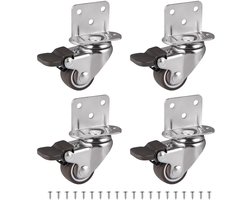 4 x Meubelwielen L 25 mm Rubber met Rem voor Babybed, Kast en Tafel - Maximaal 11 kg per Wiel