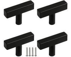 4 X MSQDESIGN - Kastknoppen RVS zwart T - Kastknop zwart - Deurknopjes zwart voor kast - Deurknop - Deurknopjes zwart - Handgreep - Meubelknop - Meubelknoppen zwart - Deurknopjes zwart - Deurknoppen zwart - Ladeknoppen voor deurtjes