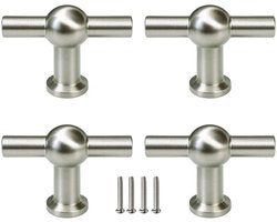 4 X MSQDESIGN Kastknoppen zilver T vorm - Kastknoppen zilver - inclusief schroeven - Deurknopjes zilver voor kast - T - Deurknop zilver - Handgreep zilver - Meubelknop zilver - Deurknopjes zilver - Deurknoppen zilver - Ladeknoppen voor deurtjes