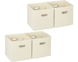 4 x opbergbox stof - opvouwbaar - opbergmand - 30 cm - kast organizer - beige