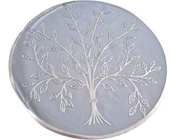 4 x Placemat Zilver Tree - Vinyl Placemats - Rond 39.5 cm - Zilver - Hittebestendig - Chique - Feesttafel
