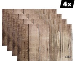 4 X PLACEMATS - CABANE PLAYA - Hout effect - ANTI-SLIP - Licht bruin - 30x45CM - Anti-slip Onderlegger - Placemat - Set van 4