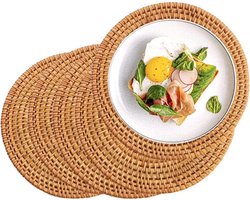 4 x Rieten Onderzetters voor Warme Gerechten, Geïsoleerde Onderzetters, 18 cm Onderzetter voor Potten, Pannen, Borden, Hittebestendige Matten voor de Keuken, Placemats, Ronde Onderzetter, Afneembaar