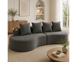 4-zits bank donkergrijs - grote loungebank voor 4 personen - 240 × 63 cm - Ingebouwde bekerhouders en zijvakken - Hoogwaardig schuim en springkern vulling