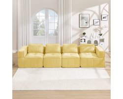 4-Zits Bank, Extra Grote 4-Zits Cloud-Bank Zonder Frame, Modulair, 32D Schuim Met Hoge Dichtheid, Huidvriendelijke, Zachte Stof, Antislip, Voor De Woonkamer, Geen Montage Nodig-Geel