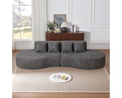 4-zits bank grijs - grote loungebank voor 4-6 personen - 183 × 49 cm - 100% memory foam, afneembare teddy fleece hoes - Wasbaar, geen montage