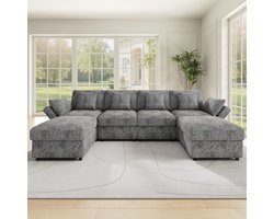4-zits bank grijs - grote loungebank voor 6 personen - 284 × 86 cm - 3‑traps verstelbare armleuningen - Cloud‑zitcomfort met pocketvering