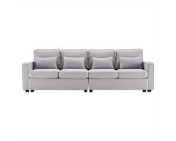 4-Zits Bank – Linnenbank – Sofa – Hoekbank – Zitbank – Ruimtebesparend – Onderhoudsvriendelijk Linnen – Met Armleuningzakken en 4 Kussens