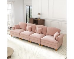 4-zits bank - middeleeuws-modern stijl - trompetvormige armleuningen - afneembare geplooide rok - roze