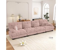 4-zits Bank, Modulaire Hoekbank met Diepe Zitting, Chenille Slaapbank, Comfortabel Bekleed voor Woonkamer, Appartement, Studio, Kantoor, Chenille-Roze