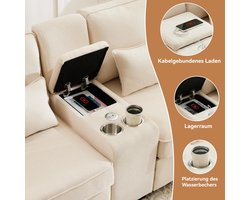 4-Zits Bank van Linnenstof met - Console, 2 USB-Aansluitingen, 2 Bekerhouders - Medahomestore