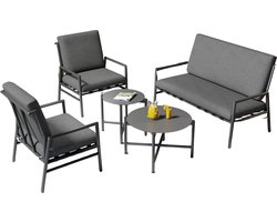 4-zits buiten Bankstel - Tuinmeubelset - Tuinbank - Voor Tuin of Terras - Met 2 Koffietafels & Verwijderbare Kussens - Gegalvaniseerd Staal - Grijs