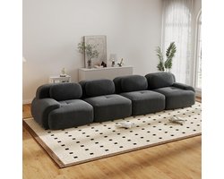4-zits Converteerbare Hoekbank, 388 cm, Moderne Modulaire Bank met Diepe Zitting, Extra Grote Gewatteerde Corduroy Bank voor de Woonkamer, Geen Montage Nodig-Grijs