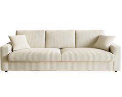 4-Zits Corduroy Bank – Hoekbank – Zithoek – Loungeset – Slaapbank – Beige – 256 cm – Zachte Ribstof – Stevig Houten Frame