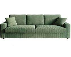 4-Zits Corduroy Sofa – Bank – Hoekbank – Zitslaapbank – Bankstel – Groen – 256 cm Breed – Duurzame Corduroy Stof – Inclusief 2 Decoratieve Kussens