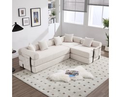 4-Zits Hoekbank L-Bank, Gezellige Familiebank met Opbergruimte en Modulaire Functie - Vacuüm Verpakt voor Moeiteloze Montage, Vrij Combineerbare Modules-Beige