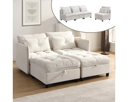 4-zits modulaire bankenset - vrij te combineren - met opbergruimte en slaapfunctie - woonkamer slaapbank - beige