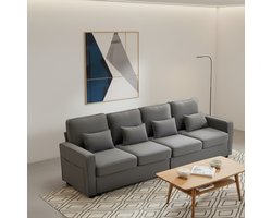 4-zitsbank Linnen – Luxe Moderne Slaapbank met Opbergvakken & 4 Kussens – Comfortabel & Slijtvast – 264x83x87 cm – Donkergrijs – Voor Woonkamer, Appartement & Kantoor – Premium Lounge Design – MedaHomeStore