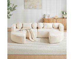 4-Zitsbank, Moderne Hoekbank, U-Bank, Modulaire Slaapbank met Slaapfunctie, Volledig Gecomprimeerde Wolkenbank, Chenille, Geen Montage, B292 x D165x H68 cm-Beige