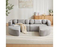4-Zitsbank, Moderne Hoekbank, U-Bank, Modulaire Slaapbank met Slaapfunctie, Volledig Gecomprimeerde Wolkenbank, Chenille, Geen Montage, B292 x D165x H68 cm-Grijs
