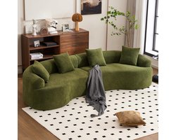 4-Zitsbank, Modulaire, Gebogen Bank, Samendrukbare Bank, Gebogen Chenillebank, Modern in een Doos, 4-zits, Comfortabel en Stijlvol voor Woonkamer en Appartement, Geen Installatie Nodig-Groente