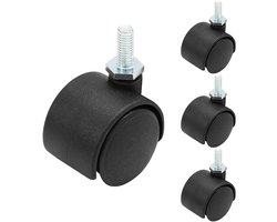 4 zwenkwielen, M6 schroefdraad, zware wielen, zwarte nylon wielen, geschikt voor meubels, tafels, kasten en planken- 1 inch