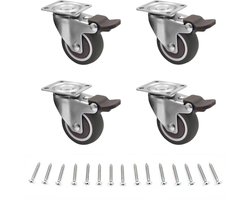 4 zwenkwielen met rem - 32 cm - Geluidsarme rubberen wielen - L-montageplaat - Geschikt voor meubels, bloemenstandaards, kerststallen, rekken - Doe-het-zelf gereedschap