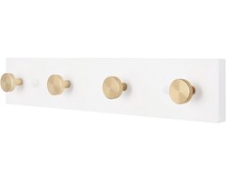 40 cm wandmontage kapstokhaken, houten kapstok met 4 haken aluminium wandhaken, voor hoed handdoek hanger sleuteltas (witte plaat en gouden haak)