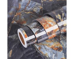 40 cm x 5 m marmer effect contact papier zwart en goud - zelfklevend waterdicht behang voor aanrecht en meubels