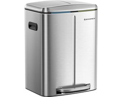 40 liter dubbel compartiment prullenbak zilver