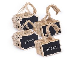 40 Pack Mini Krijtbord Tags met String, Kleine Schoolbord Borden Hangend Houten Message Board Schoolbord voor Party Food, Prijskaartjes, Mand Labels, Drink, 2 Vormen
