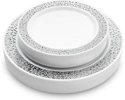 40 Premium Witte Plastic Borden met Zilveren Rand voor Bruiloften, Verjaardagen, Doopfeesten, Kerstmis en Feesten (2 Maten: 20 x 26 cm, 20 x 19 cm) - Stevig en Herbruikbaar
