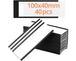 40 Stuks Magnetische Etiketten 40x100mm – Beschrijfbare Magneetlabels met Papierinleg en Beschermfolie – Voor Metalen Rekken, Lockers en Whiteboards
